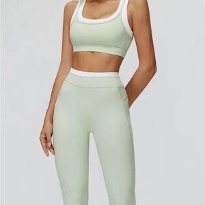 Light Sage Active Sports Bra & High-Waist Leggings Set